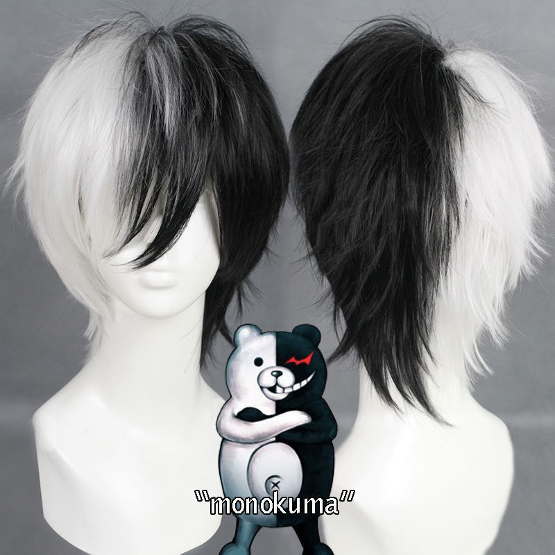 Cosplay Anime White Hair - Anime Game Danganronpa Đen Trắng Gấu
