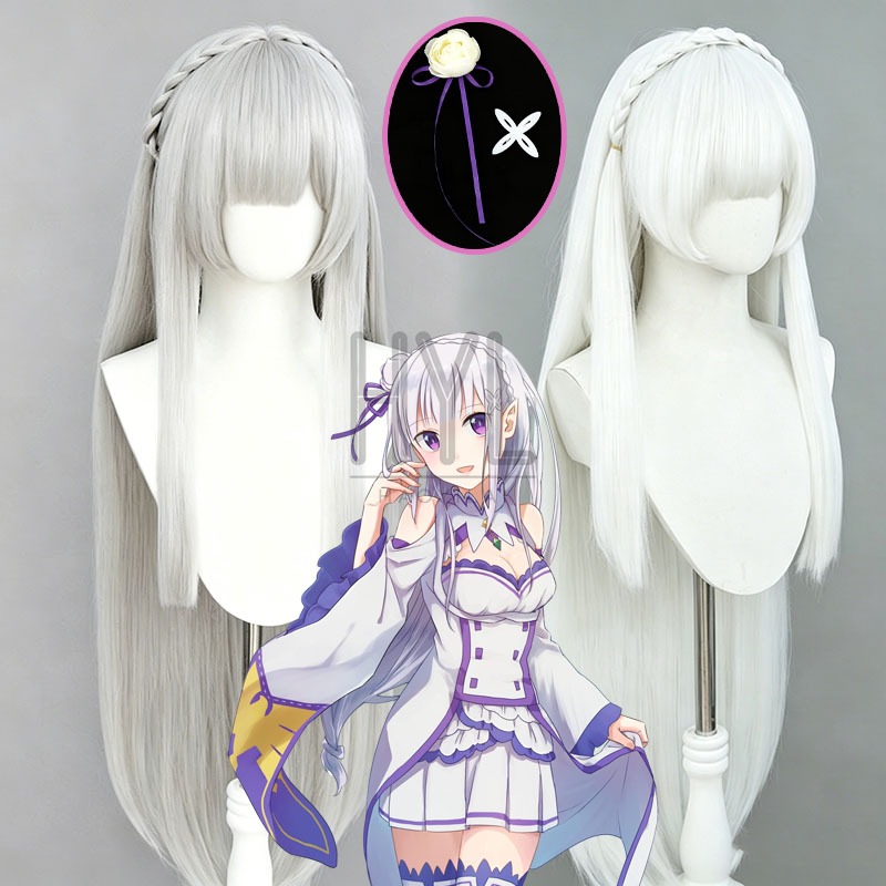 Anime Re:Zero Emilia Cosplay W - đánh giá và giá Cosplay Anime White Hair